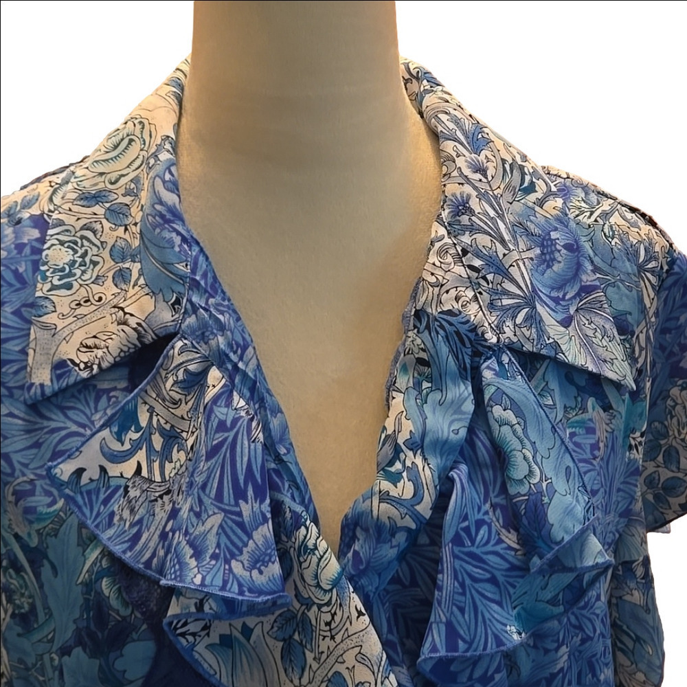Robbie Bee Ruffle Front Button Up Blouse Flutter Sleeves Lace Trim Women size 16 - Picture 2 of 11
